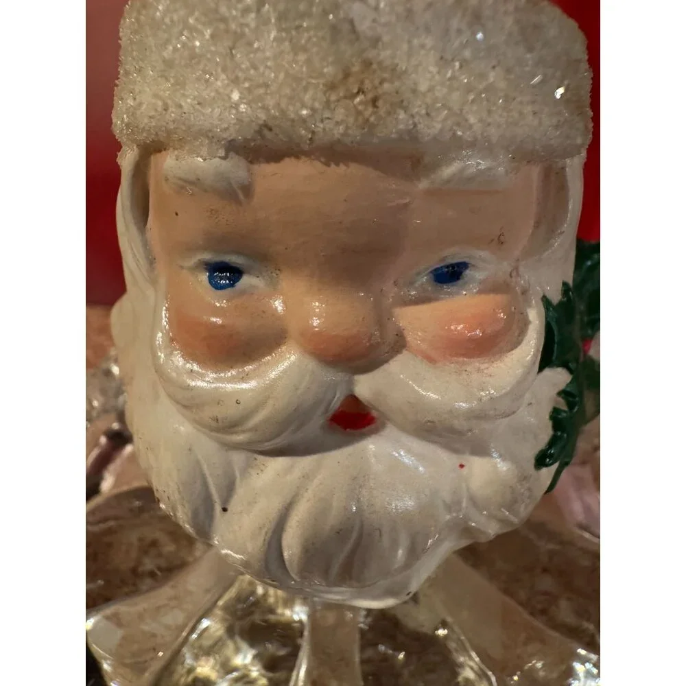 Vintage‎ 1980 Santa Head Ornament – Glitter Trim, Hand-Painted Details 🎅✨